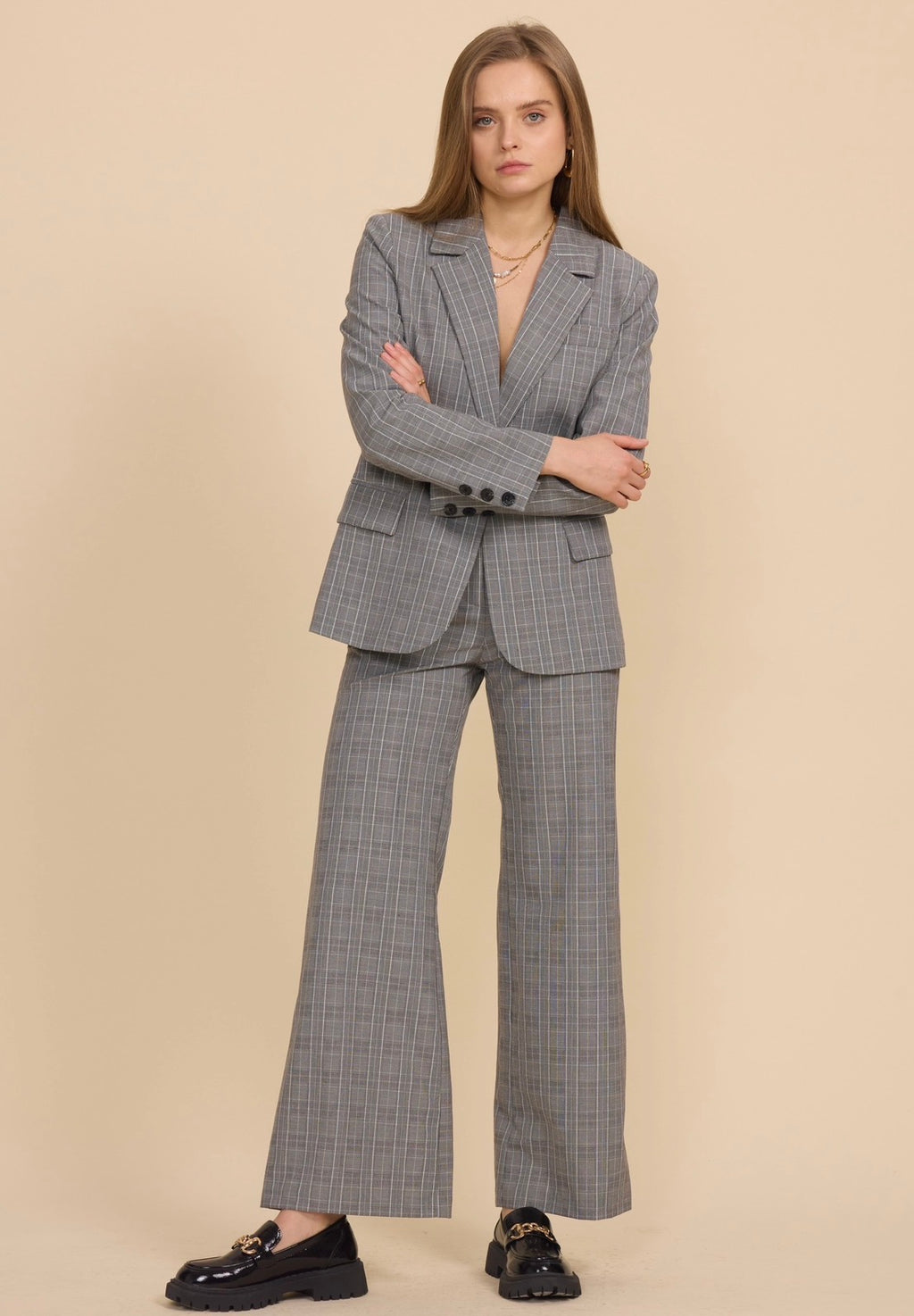 Ensemble blazer et pantalon à carreaux frime