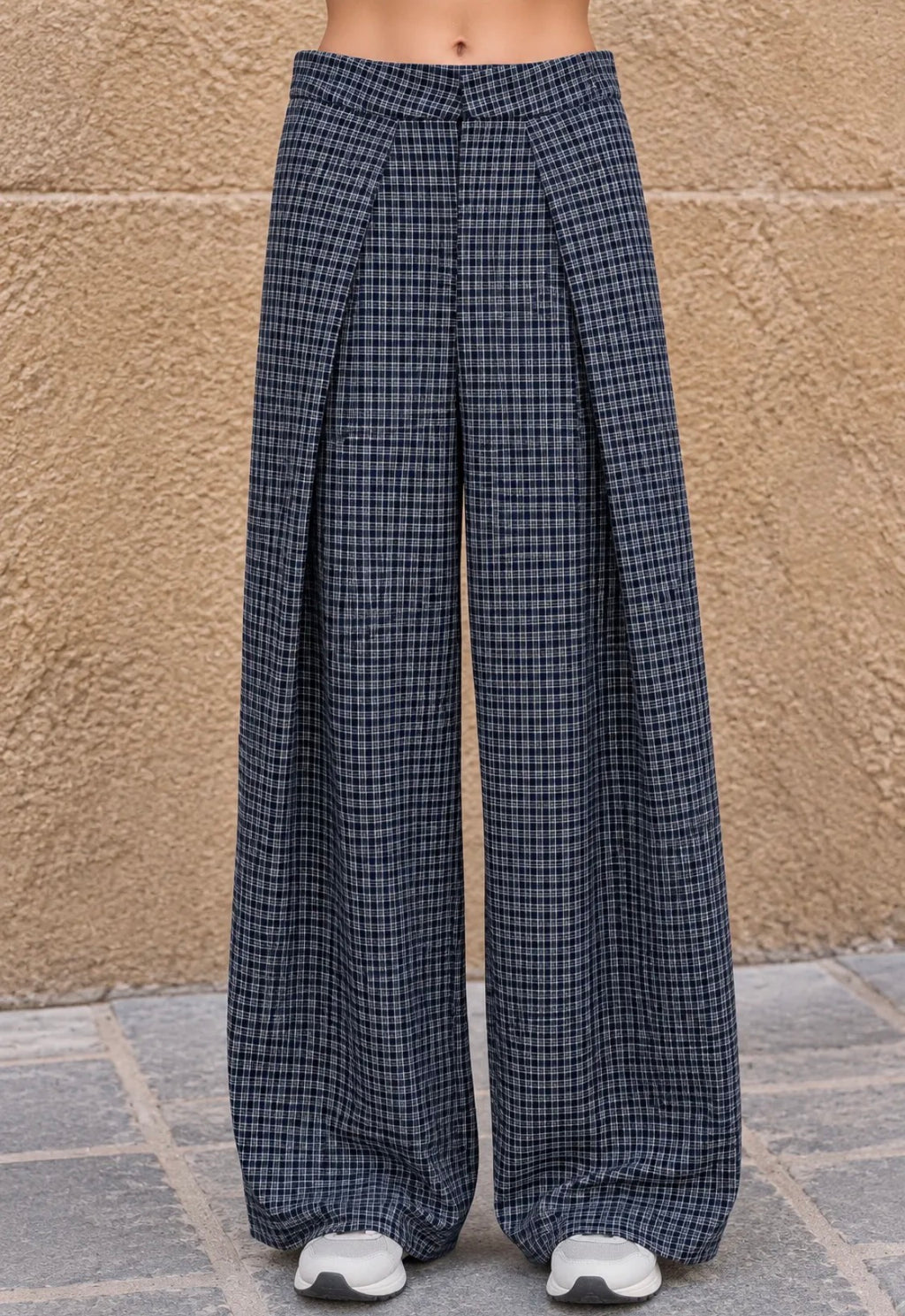 Pantalon large à carreaux et pinces femme FRIME