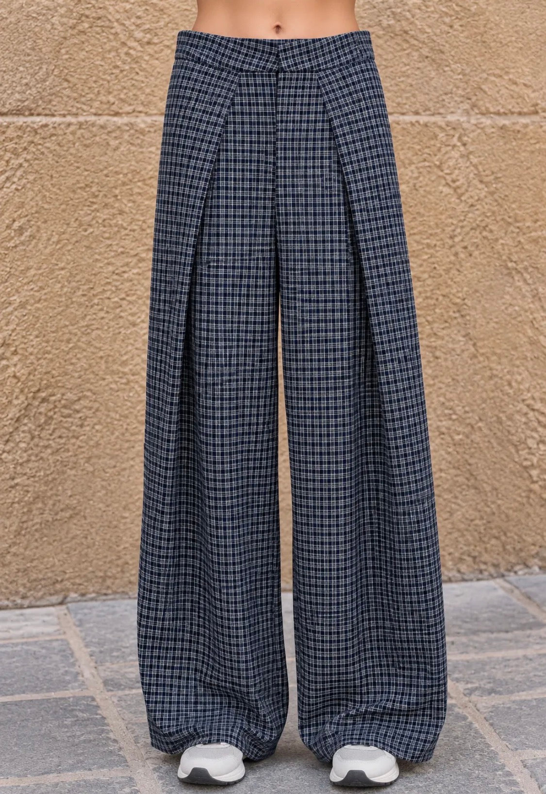 Pantalon large à carreaux et pinces femme FRIME