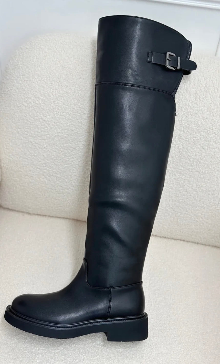 Bottes hautes noires à boucle style cavalier STEPHAN PARIS