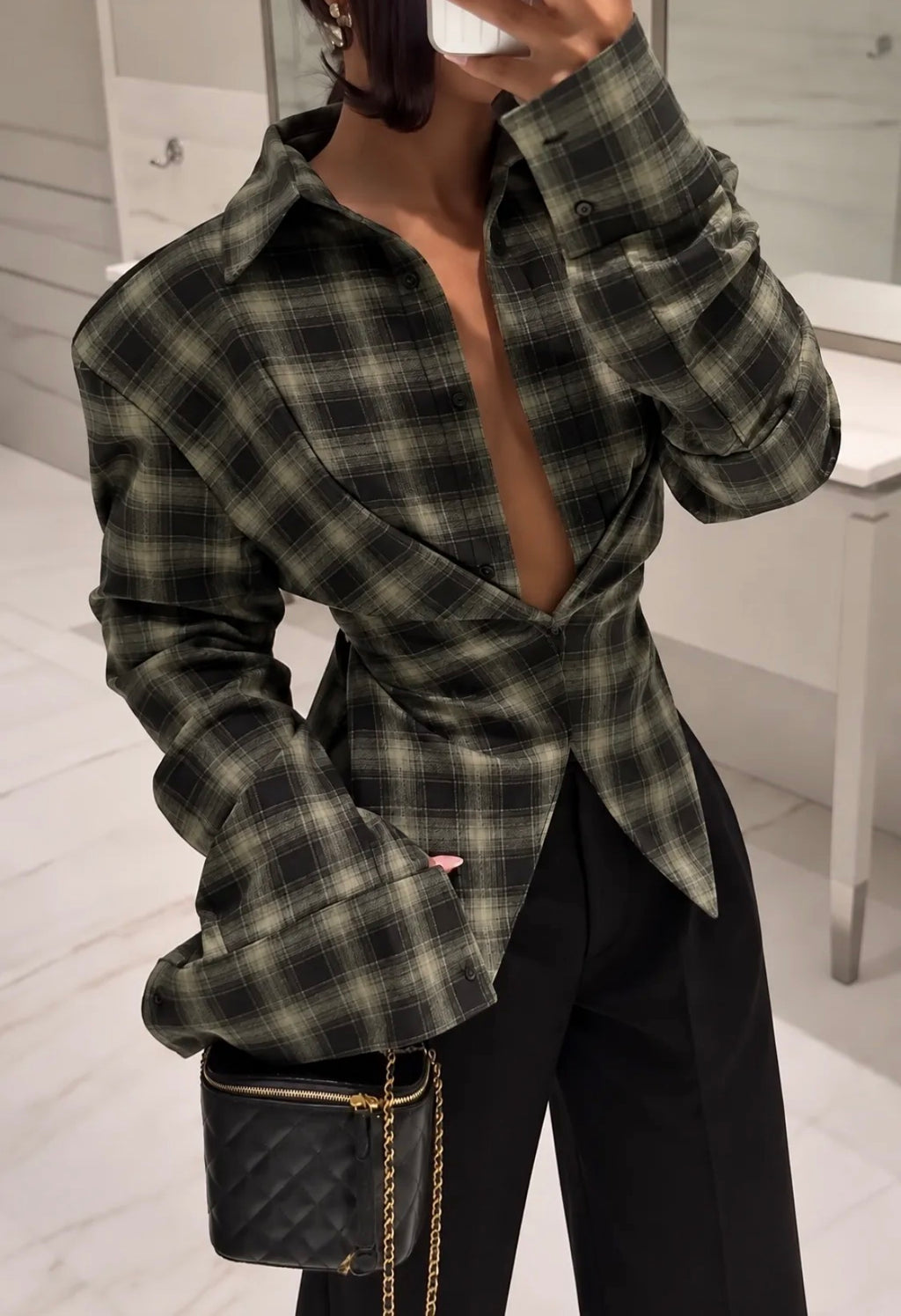 Chemise à carreaux effet croisé femme FRIME
