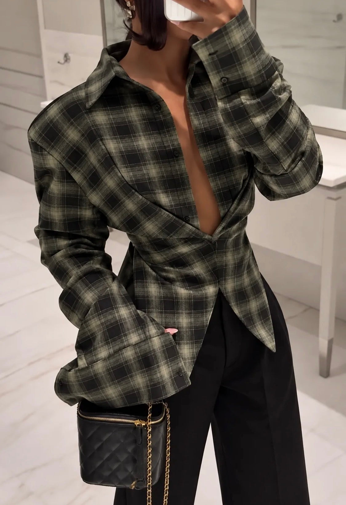 Chemise à carreaux effet croisé femme FRIME