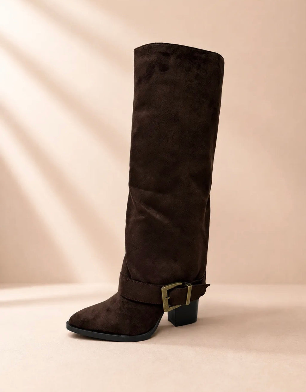 Bottes hautes en velours à boucle et talon large STEPHAN PARIS