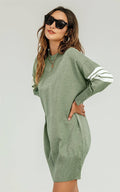 Robe pull tunique en maille à rayures blanches en olive FS collection - ROBE FEMME - FS Collection (Germany)