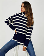 Pull à col roulé à rayures en bleu marine  FS collection