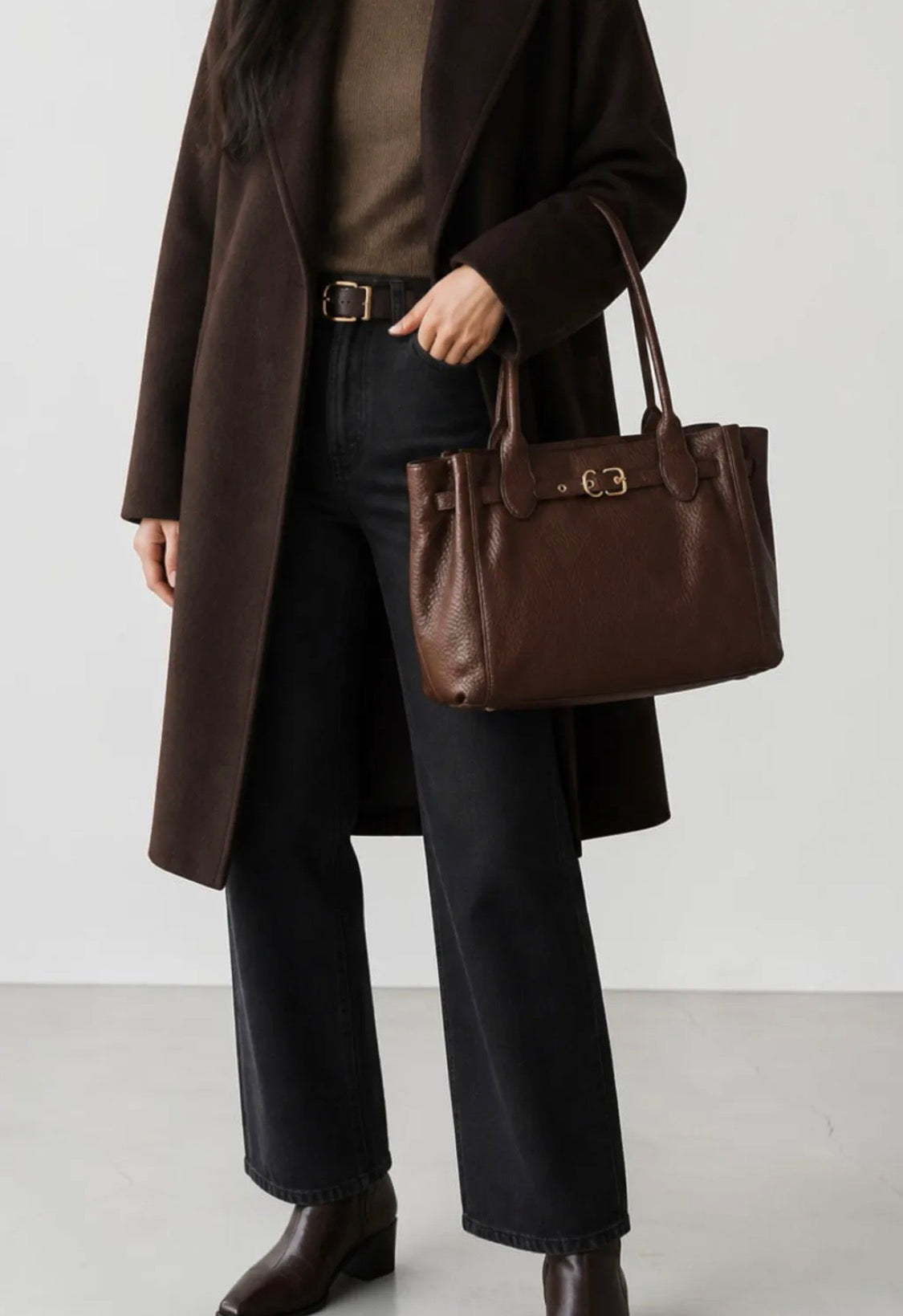 Sac cabas grainé à boucle dorée BESTINI