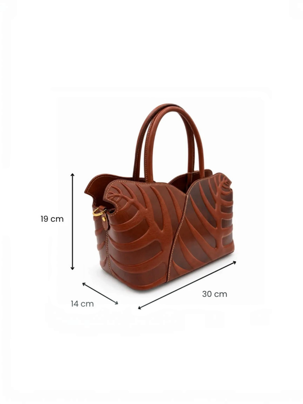 Sac à main BROCK GALLANTRY en cuir marron avec motif feuillage en relief et anses pour un porté main élégant