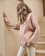 Pull décontracté en tricot à manches torsadées en camel  FS collection