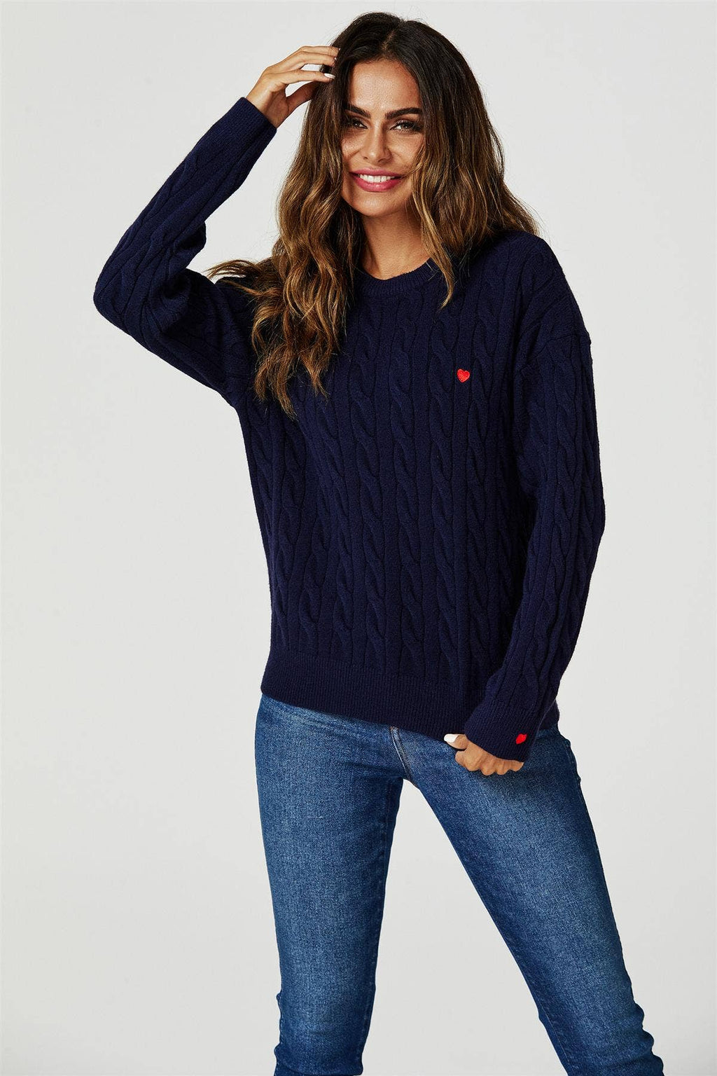 Pull Maille Torsadée Cœurs Rouges  FS collection