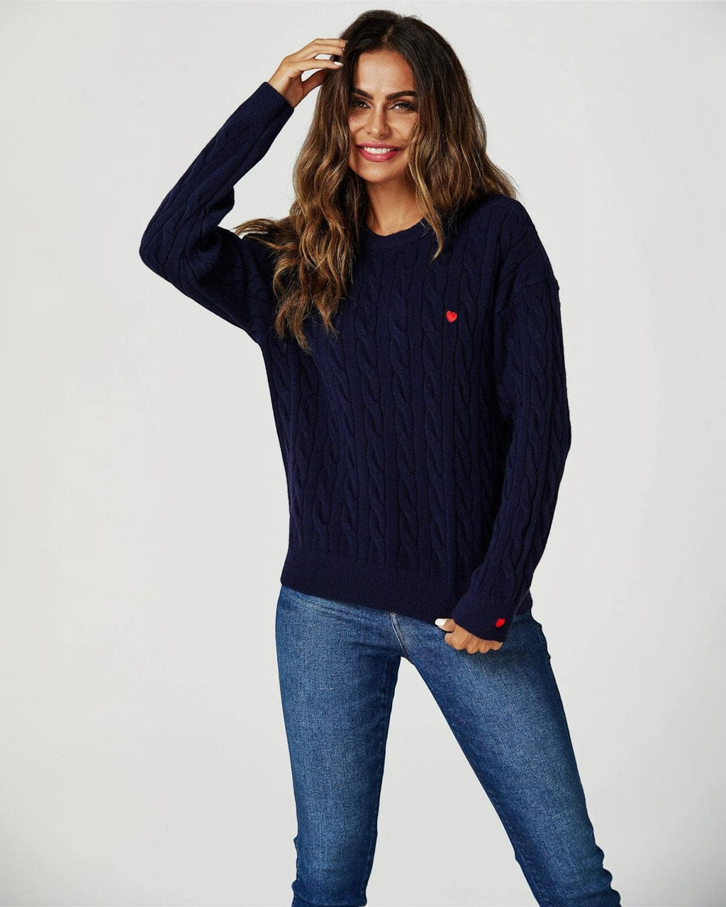 Pull Maille Torsadée Cœurs Rouges  FS collection