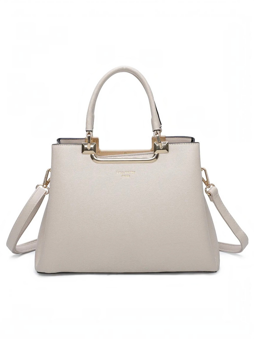 Sac à main structuré BROCK GALLANTRY beige en cuir synthétique texturé avec barre métallique dorée et bandoulière