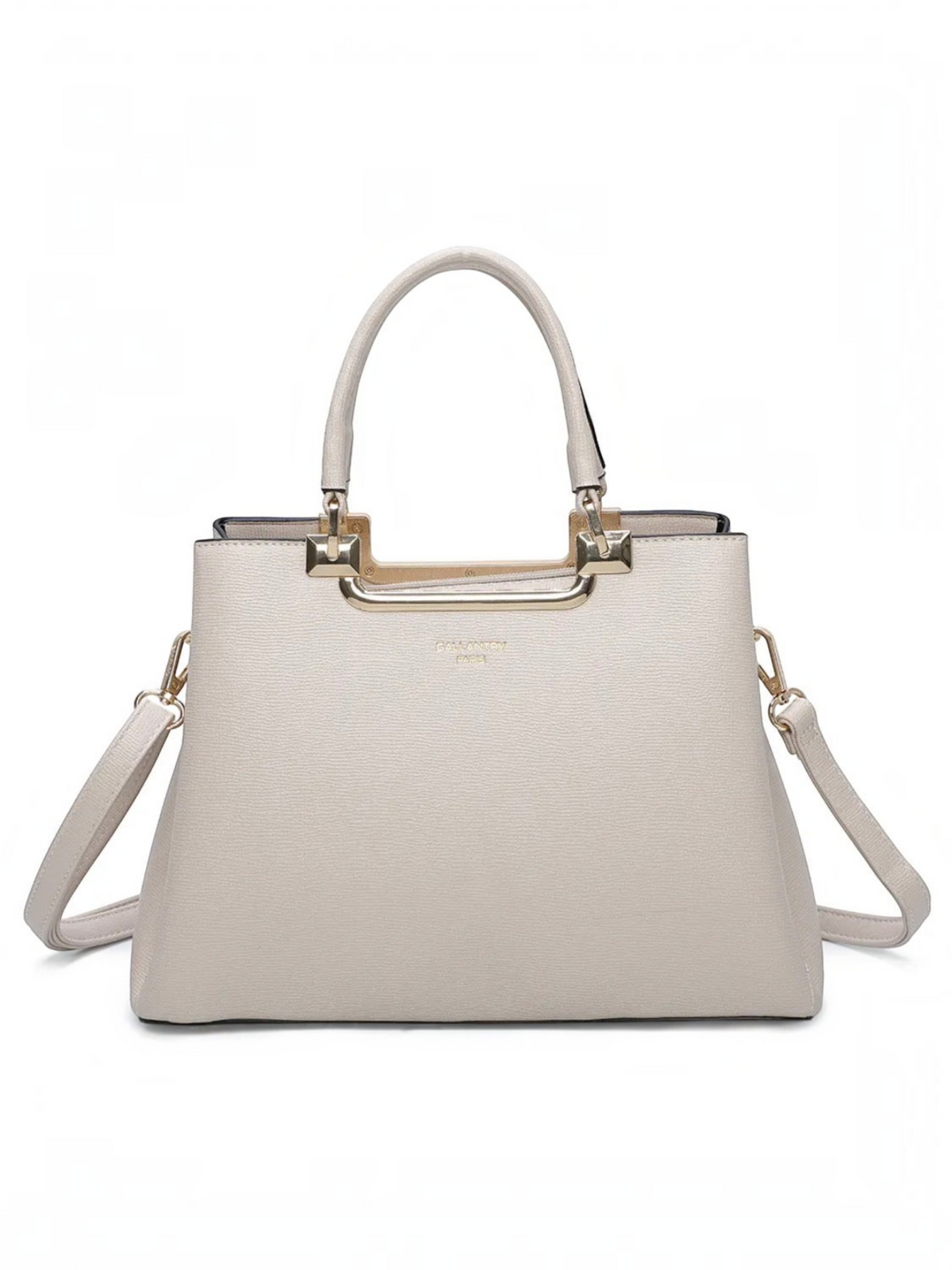Sac à main structuré BROCK GALLANTRY beige en cuir synthétique texturé avec barre métallique dorée et bandoulière