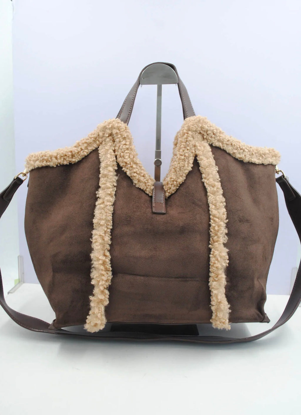 Sac cabas effet suédine à bordures moutonnées SYSTYLE