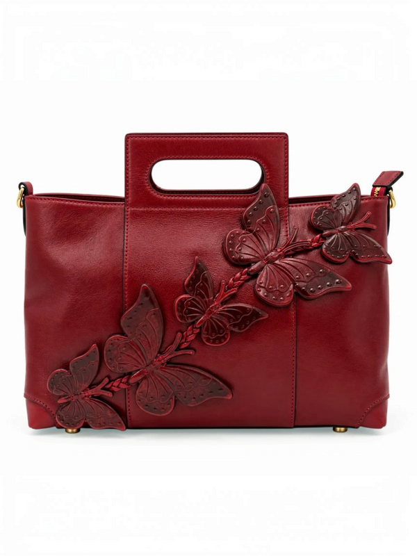 Sac à main cuir véritable à papillons en relief GALLANTRY