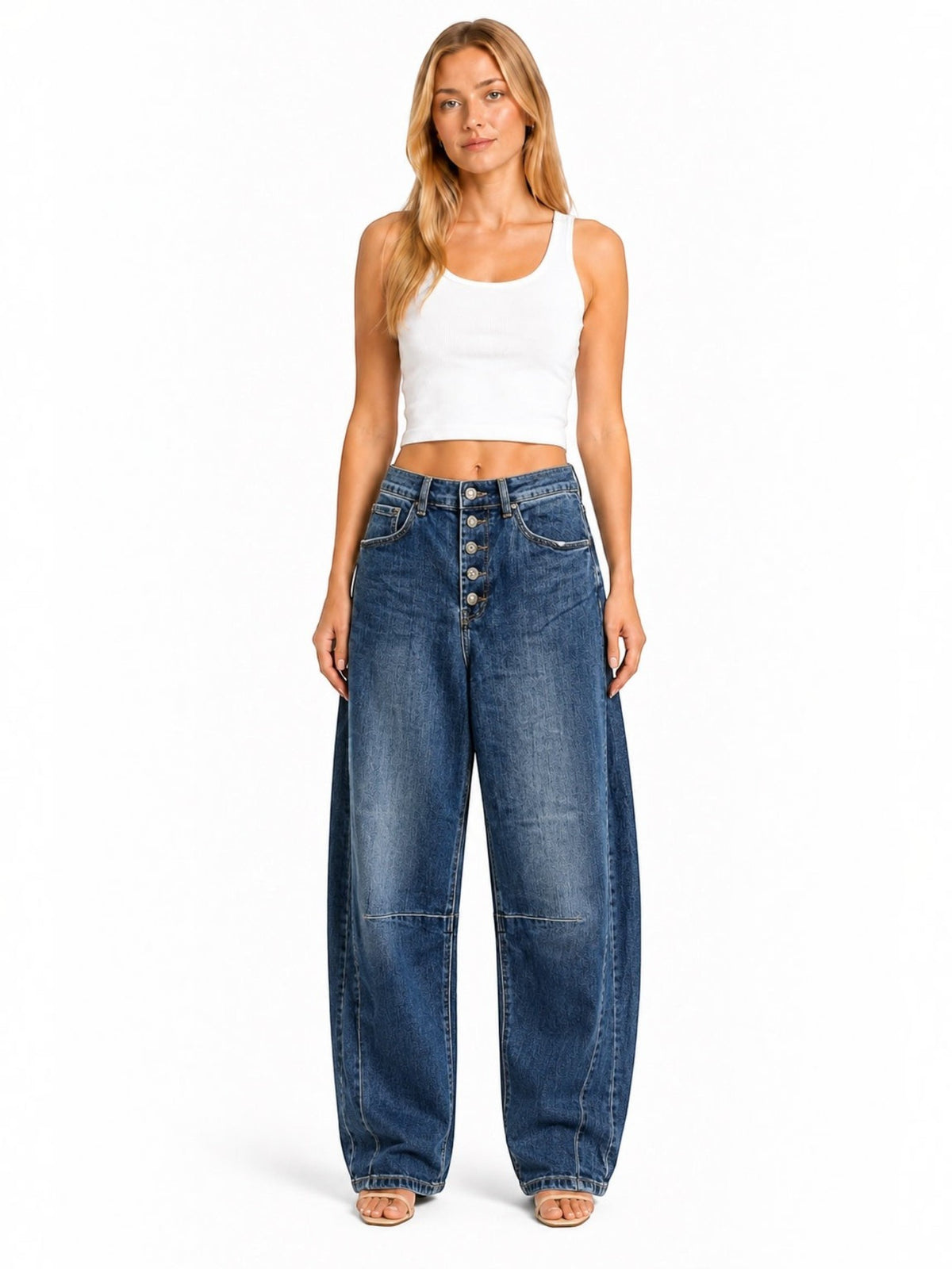Jean femme coupe ballon taille haute à fermeture bouton JOY'S FARFALLA