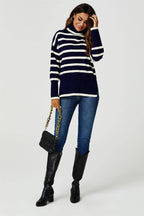 Pull à col roulé à rayures en bleu marine  FS collection