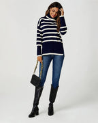 Pull à col roulé à rayures en bleu marine  FS collection
