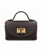 Mini sac à main BROCK GALLANTRY en cuir grainé marron avec fermoir doré façon bambou et poignée supérieure