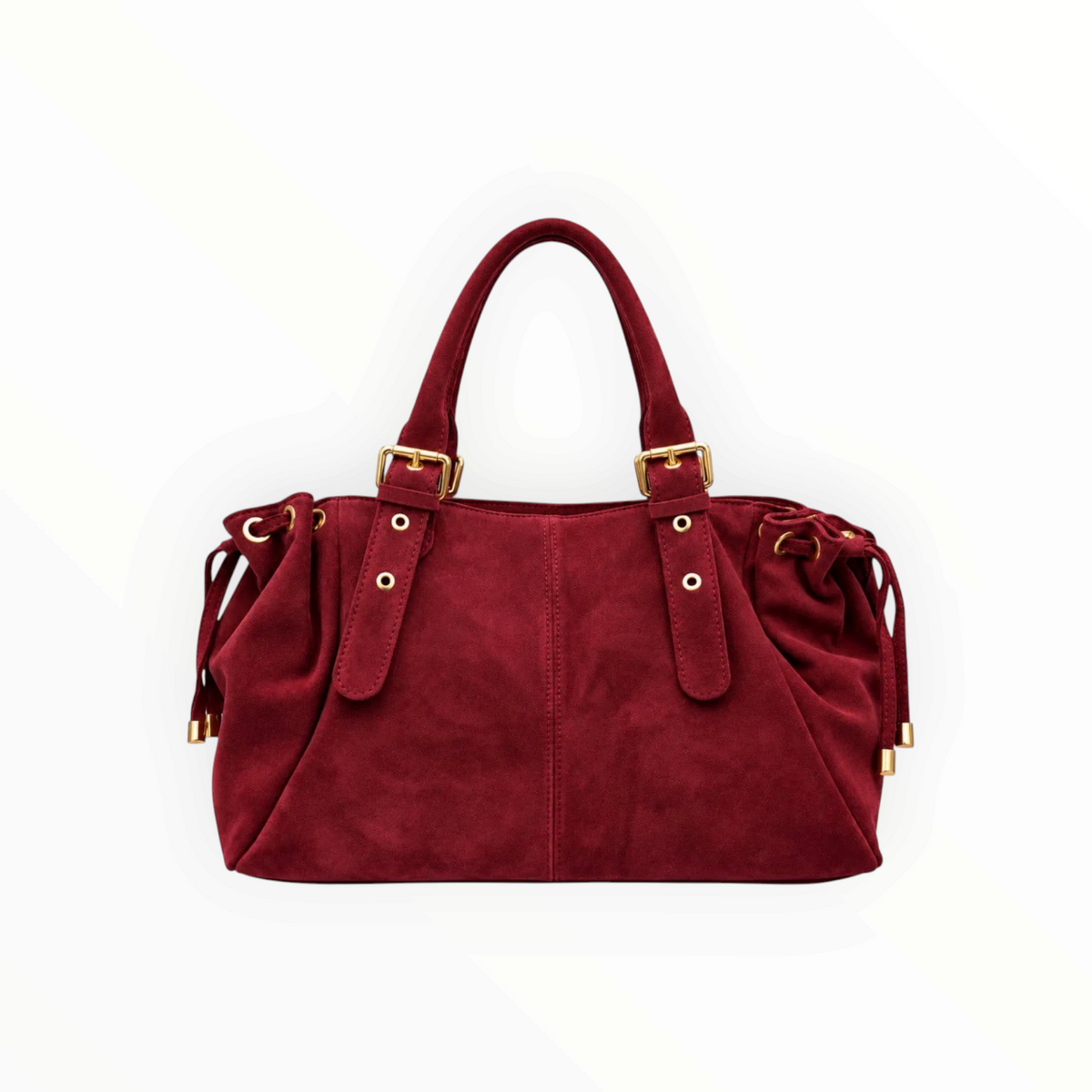 Sac cabas BROCK GALLANTRY en cuir suède rouge avec anses à boucles et détails métalliques dorés