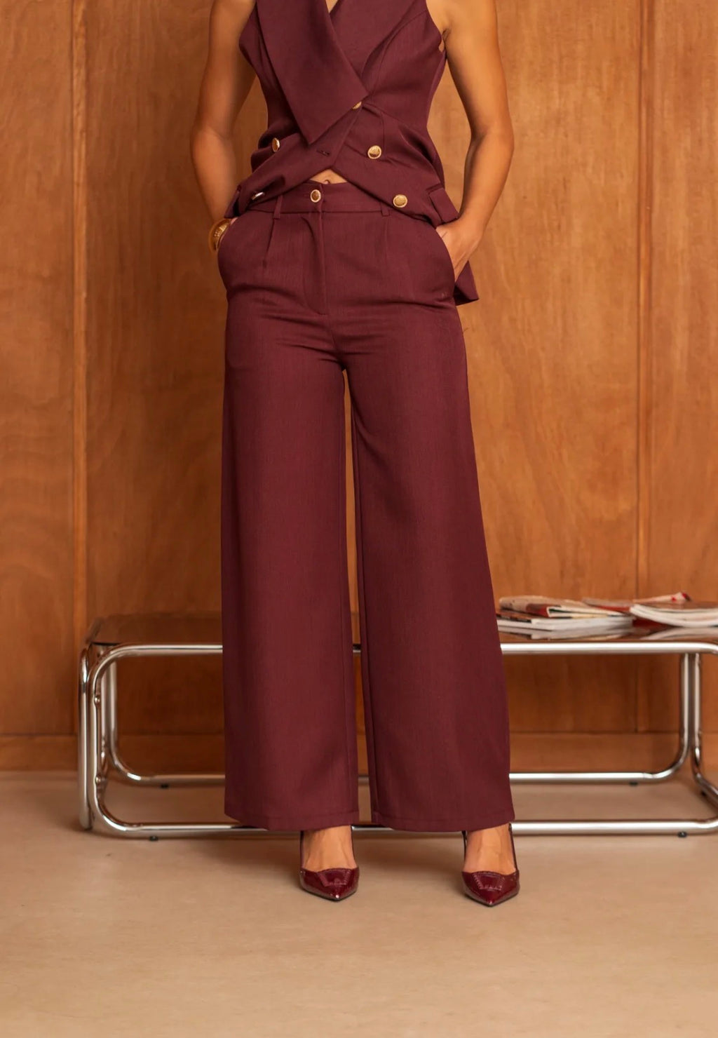 Pantalon tailleur en polyester et élasthanne FRIME