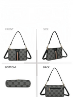 Sac bandoulière BROCK GALLANTRY gris à motif monogramme, bande tricolore, bandoulière noire et détails dorés