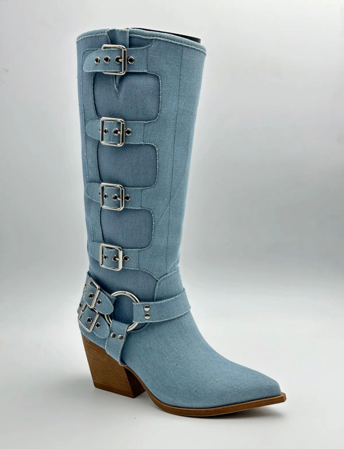 Bottes santiags femme effet denim à boucles STEPHAN PARIS