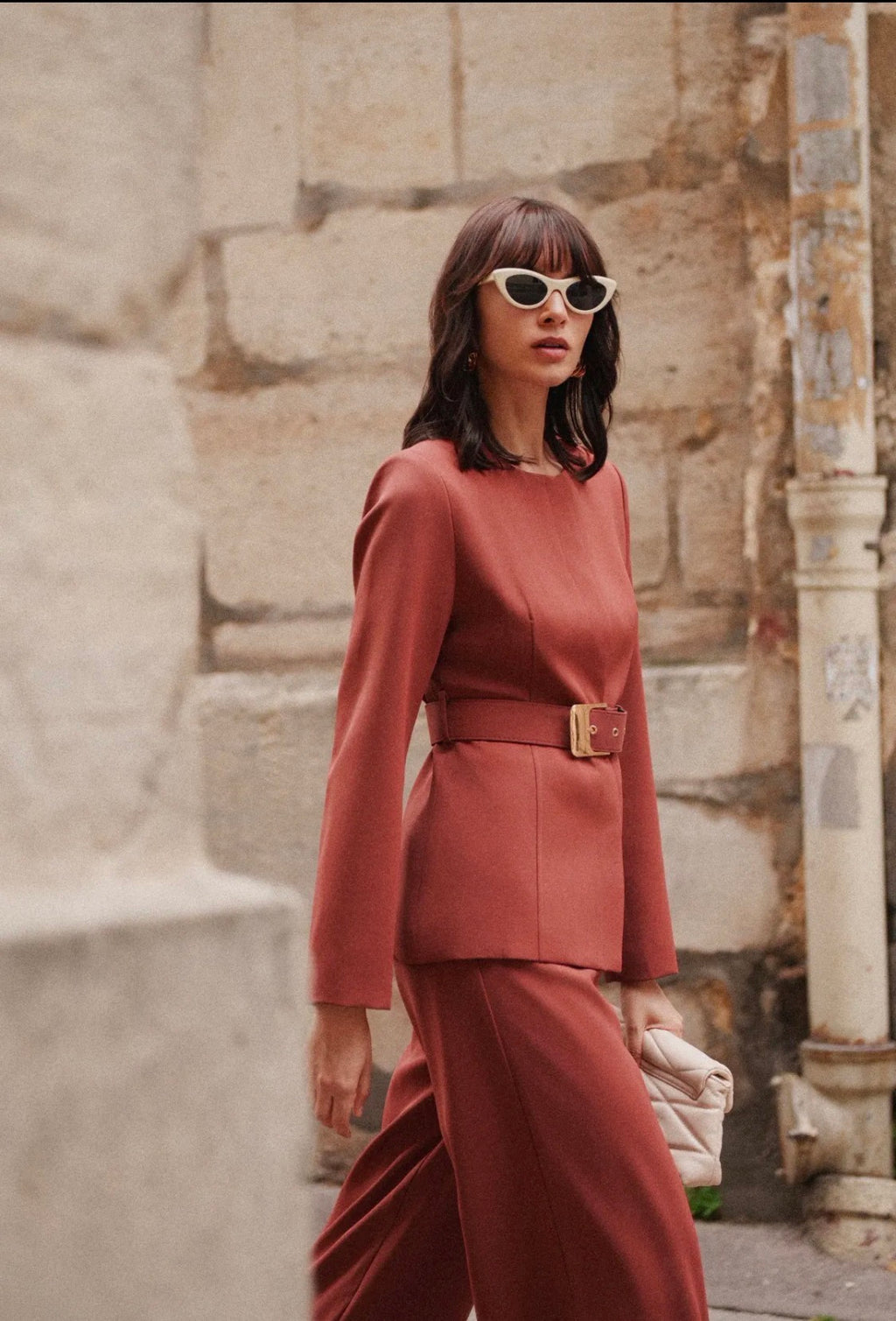 Ensemble pantalon fluide et veste ceinturée FRIME