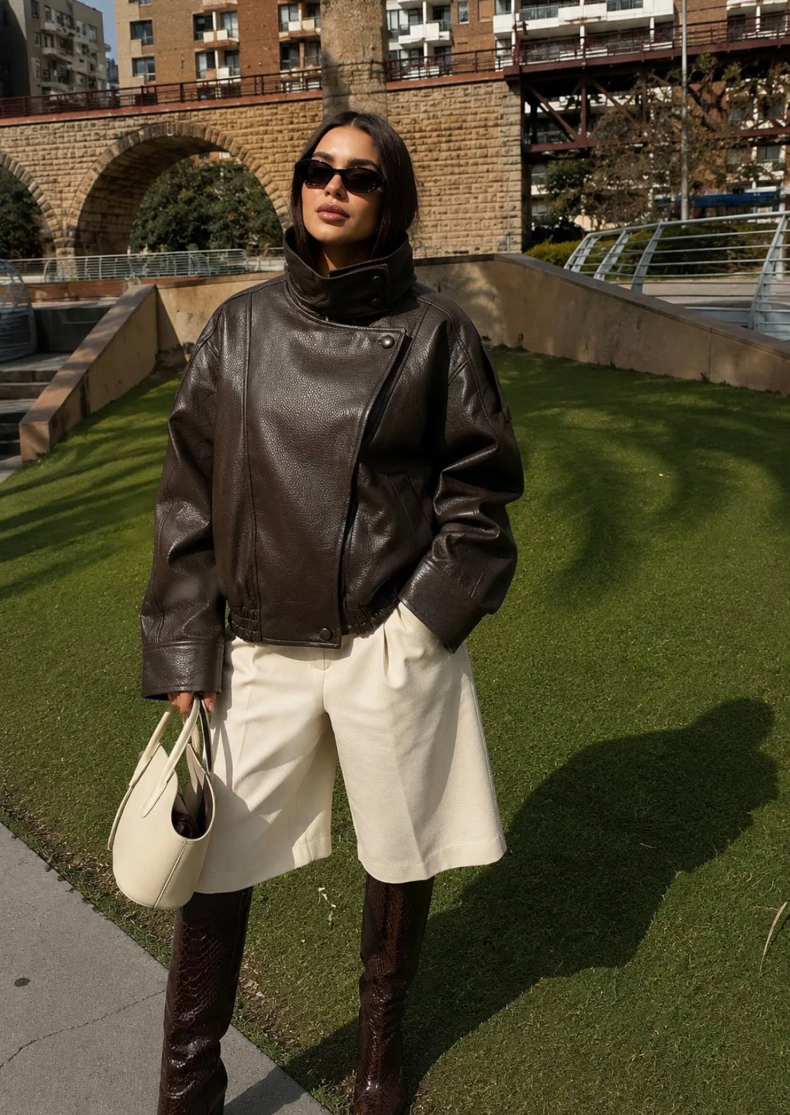 Veste biker en similicuir à col montant femme FRIME