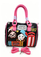 Sac à main noir et rose à motifs Londres SYSTYLE