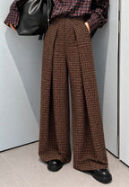 Pantalon large à carreaux et pinces femme FRIME