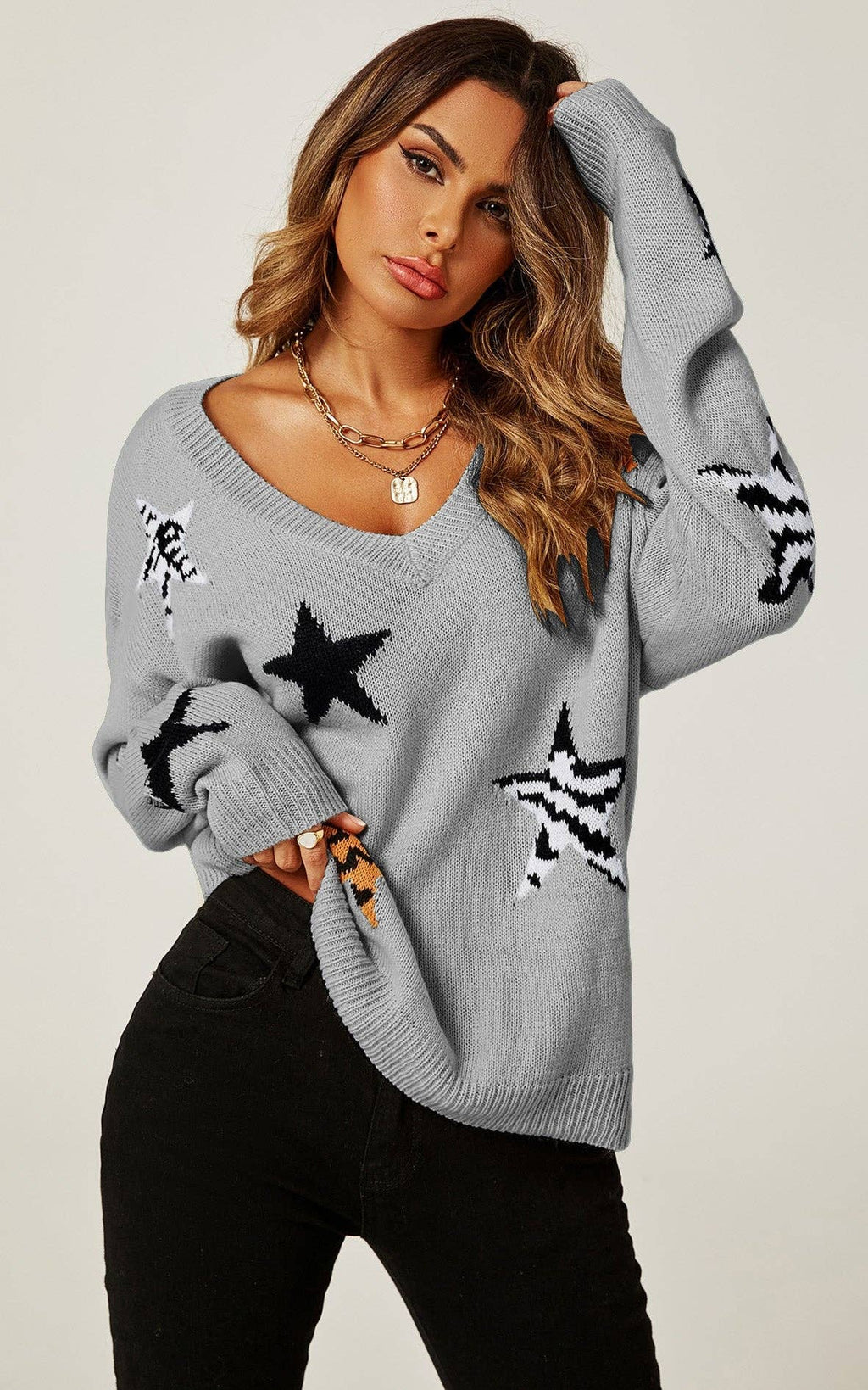 Pull  Col V Motif Animal et Étoile  FS collection