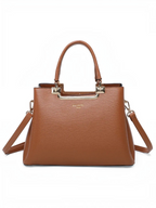 Sac à main structuré BROCK GALLANTRY marron en cuir synthétique texturé avec barre métallique dorée et bandoulière