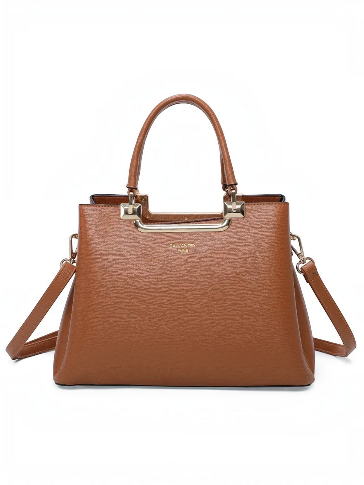 Sac à main structuré BROCK GALLANTRY marron en cuir synthétique texturé avec barre métallique dorée et bandoulière