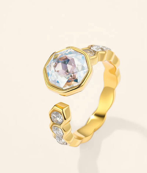 Bague ouverte dorée à pierre octogonale ÉLINE L’ATELIER