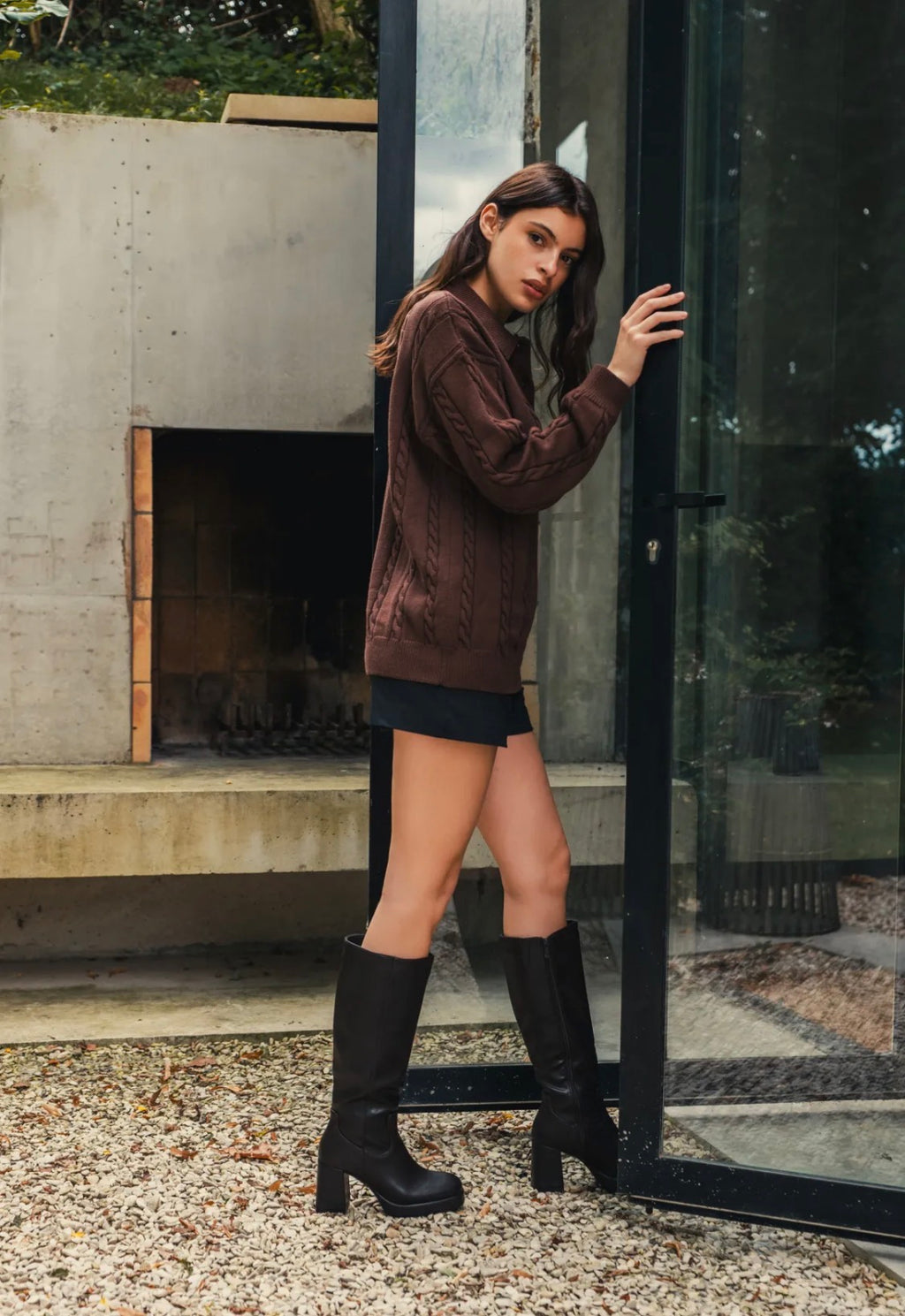 Bottes hautes noires à talon large et plateforme STEPHAN PARIS