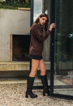 Bottes hautes noires à talon large et plateforme STEPHAN PARIS