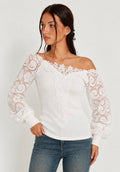 Pull femme col Bardot à manches en dentelle FRIME
