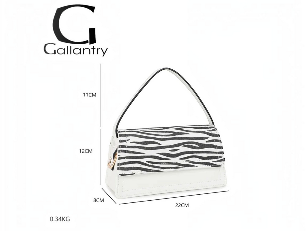 Sac à main BROCK GALLANTRY blanc avec rabat à motif zébré, fermeture zippée et anse élégante