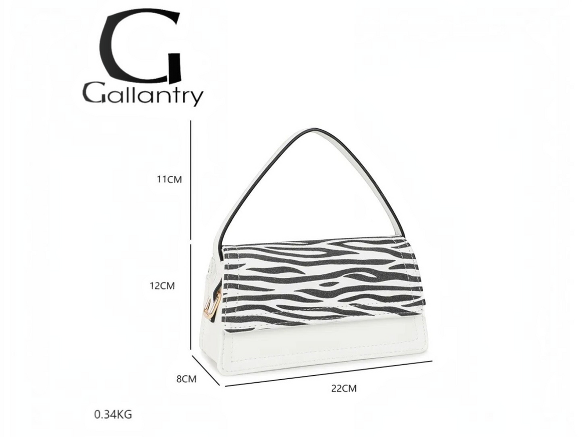 Sac à main BROCK GALLANTRY blanc avec rabat à motif zébré, fermeture zippée et anse élégante