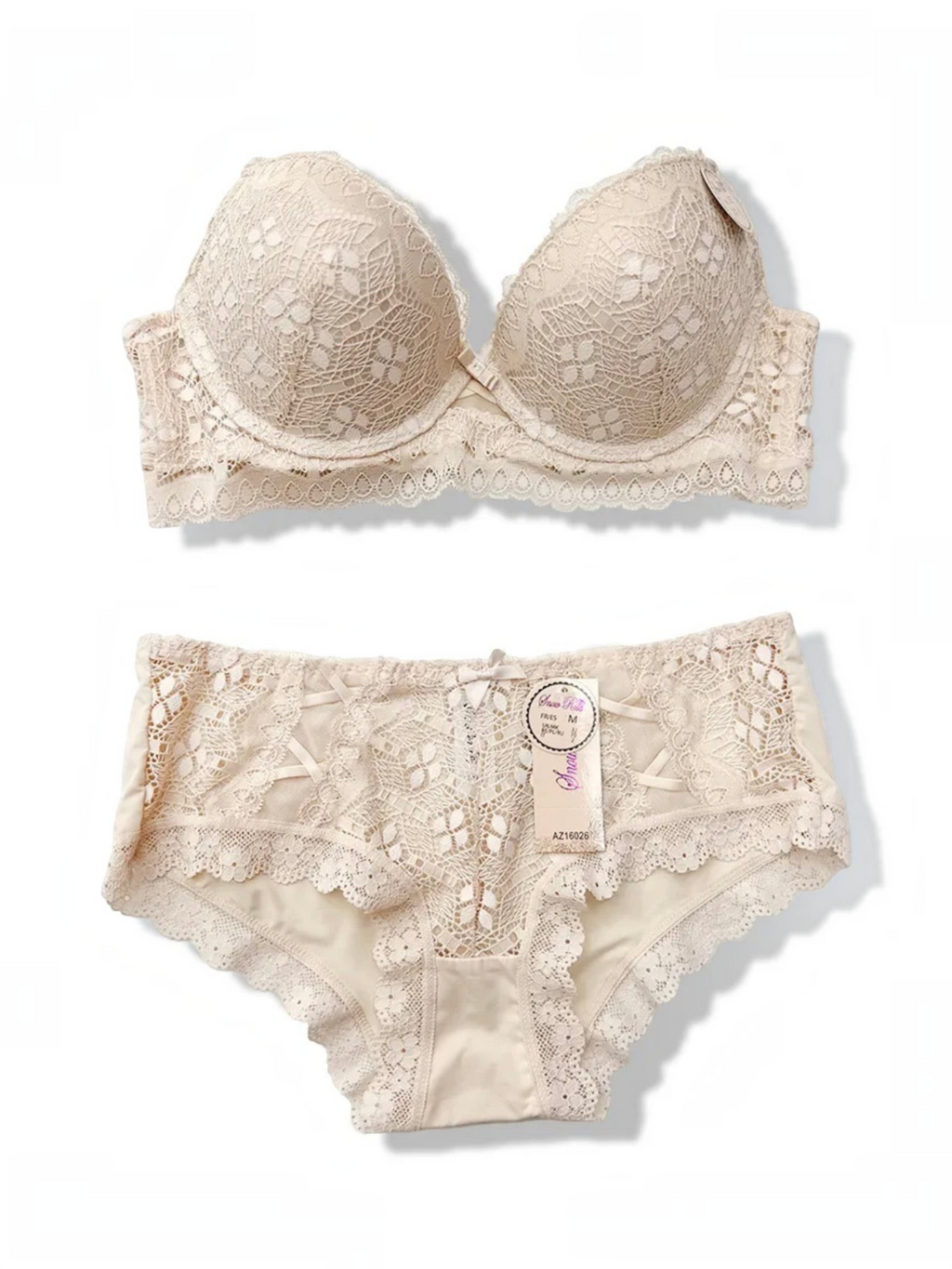 Ensemble lingerie BROCK BELLE COM'ELLE beige en dentelle avec soutien-gorge bonnet C et culotte assortie