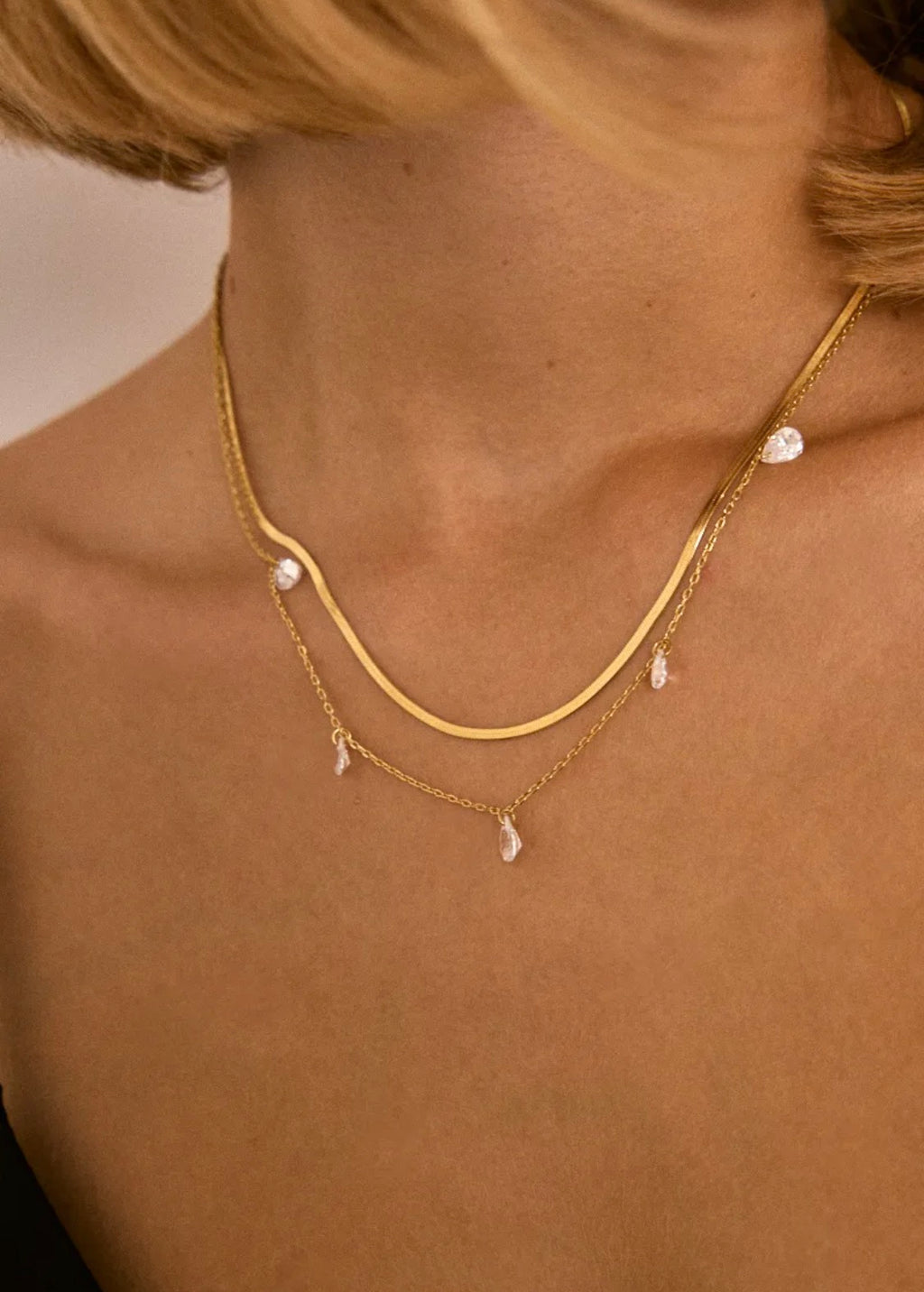 Collier double chaîne effet perle doré ÉLINE L'ATELIER