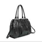 Sac à main BROCK Skyla grand format en polyuréthane noir métallisé avec anses et bandoulière réglable