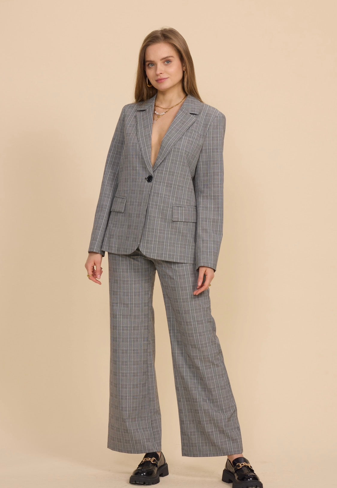 Ensemble blazer et pantalon à carreaux frime