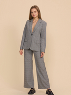 Ensemble tailleur BROCK gris à carreaux composé d'une veste cintrée et d'un pantalon large en polyester stretch