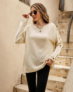 Pull confortable à boutons en beige  FS collection