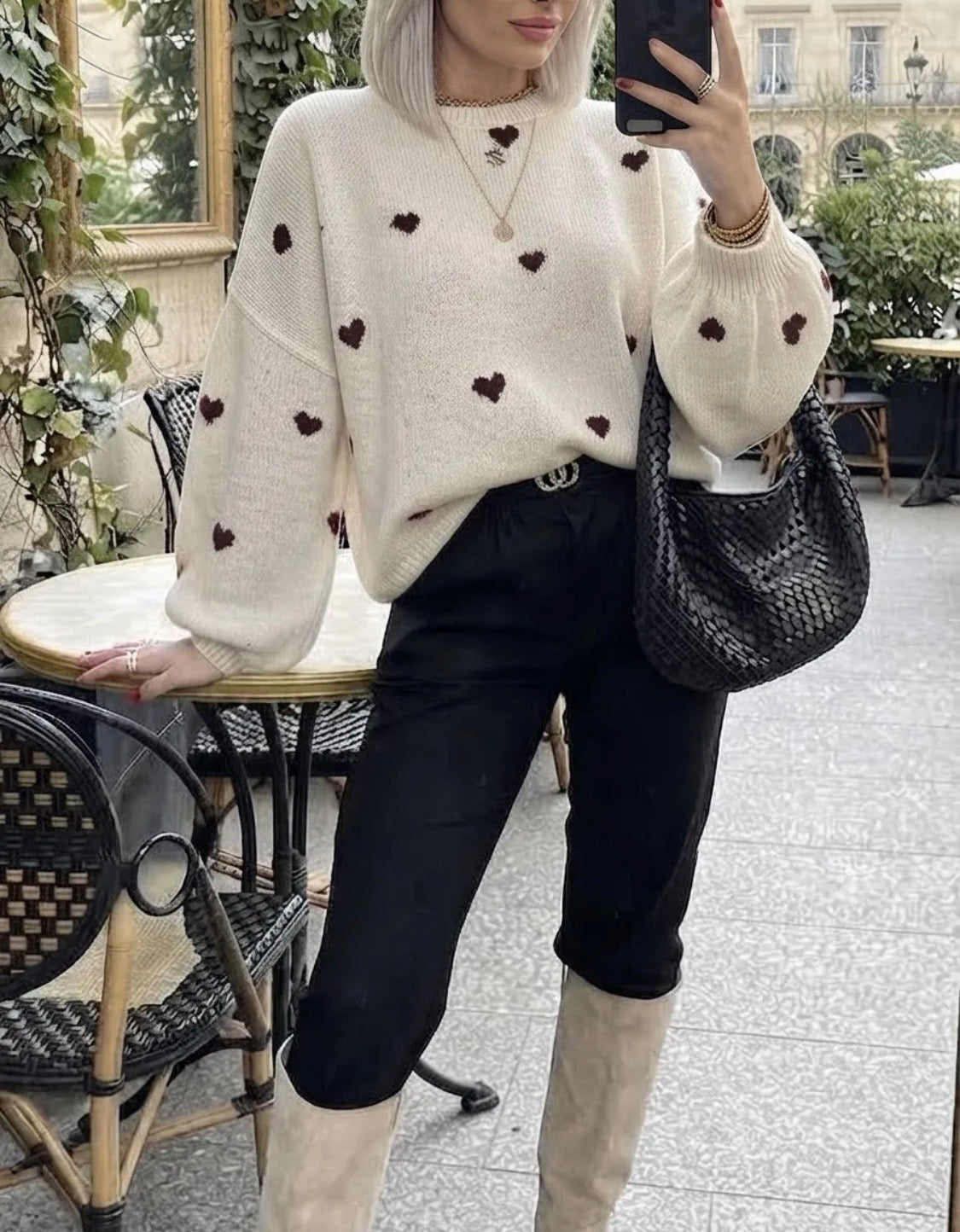 Pull motif cœur taille unique — ESTEES BROWN