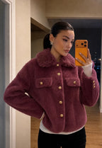 Gilet femme à col fourrure détachable et boutons dorés FRIME