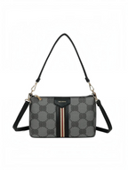 Sac bandoulière BROCK GALLANTRY en simili cuir gris et noir avec motif monogramme et bande tricolore signature