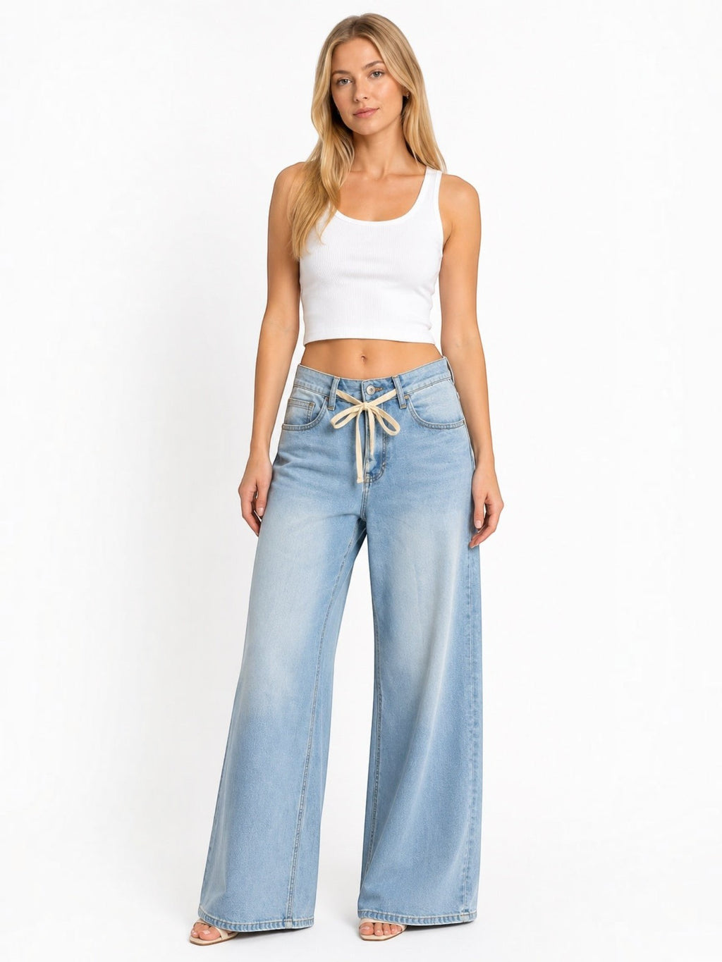 Jean large femme à taille classique avec lien à nouer JOY'S FARFALLA