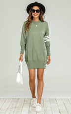 Robe pull tunique en maille à rayures blanches en olive FS collection - ROBE FEMME - FS Collection (Germany)